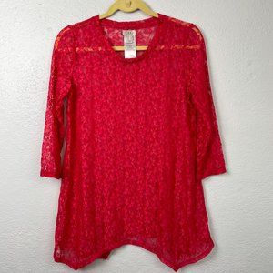 LOGO by Lori Goldstein Women's Pink Stretch Lace 3/4 Sleeve Top - Size S